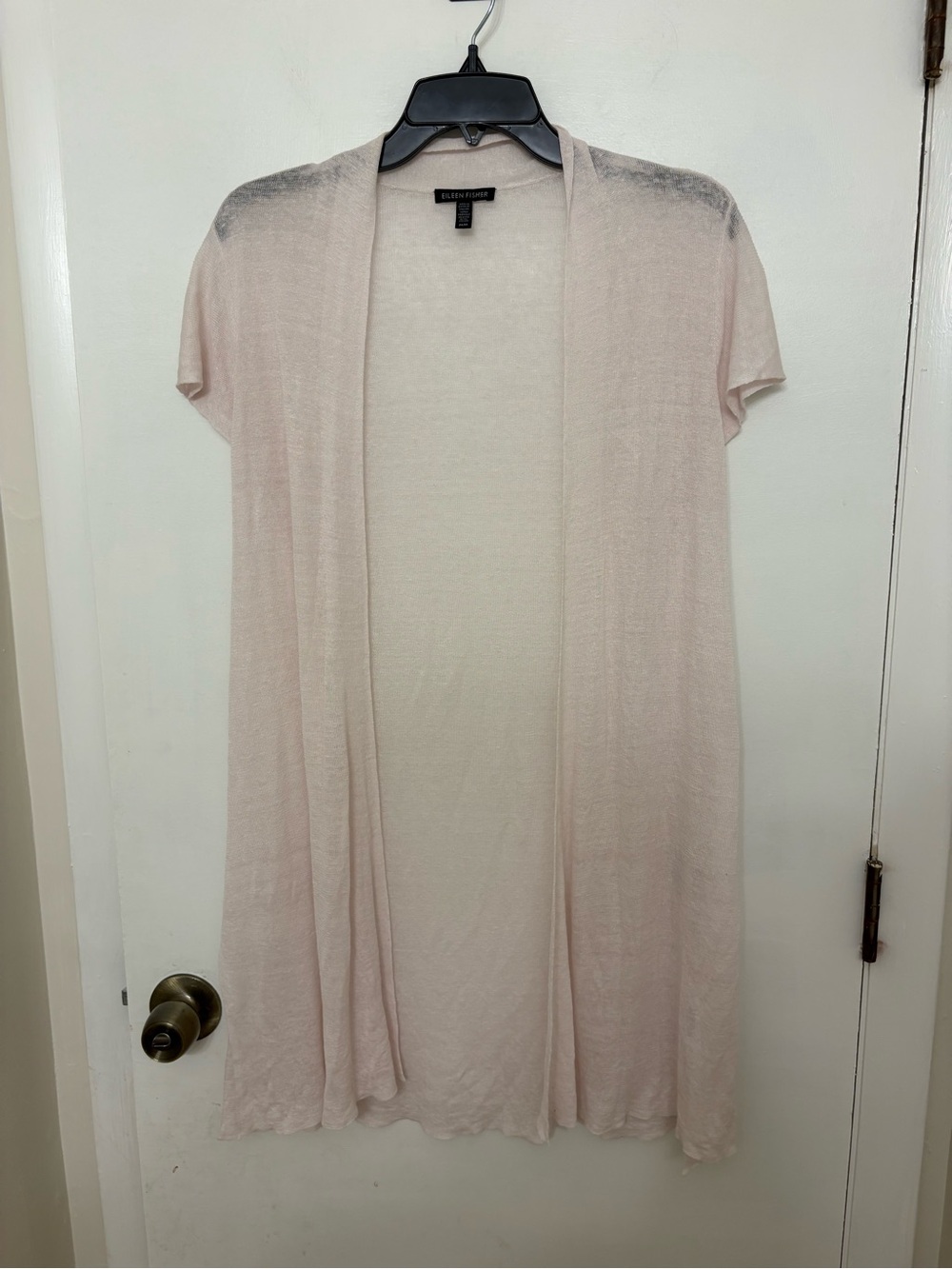 Eileen Fisher Sheer Hemp Open Front Duster Cardigan Pale Pink Italian Yarn M